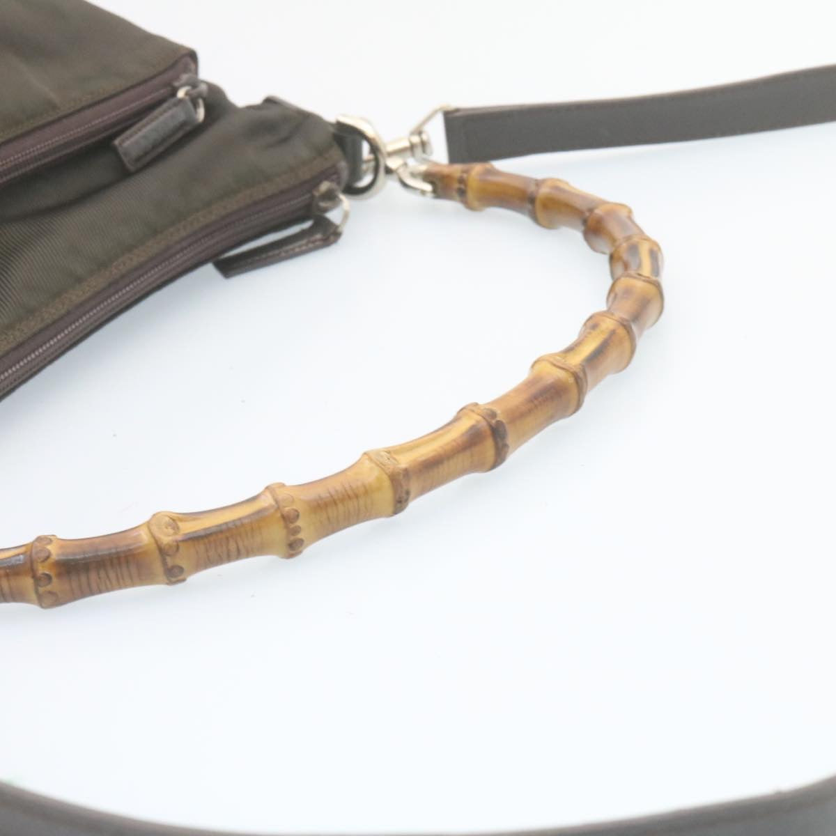 GUCCI Bamboo 2Way Shoulder Bag Nylon Dark Brown ki1593