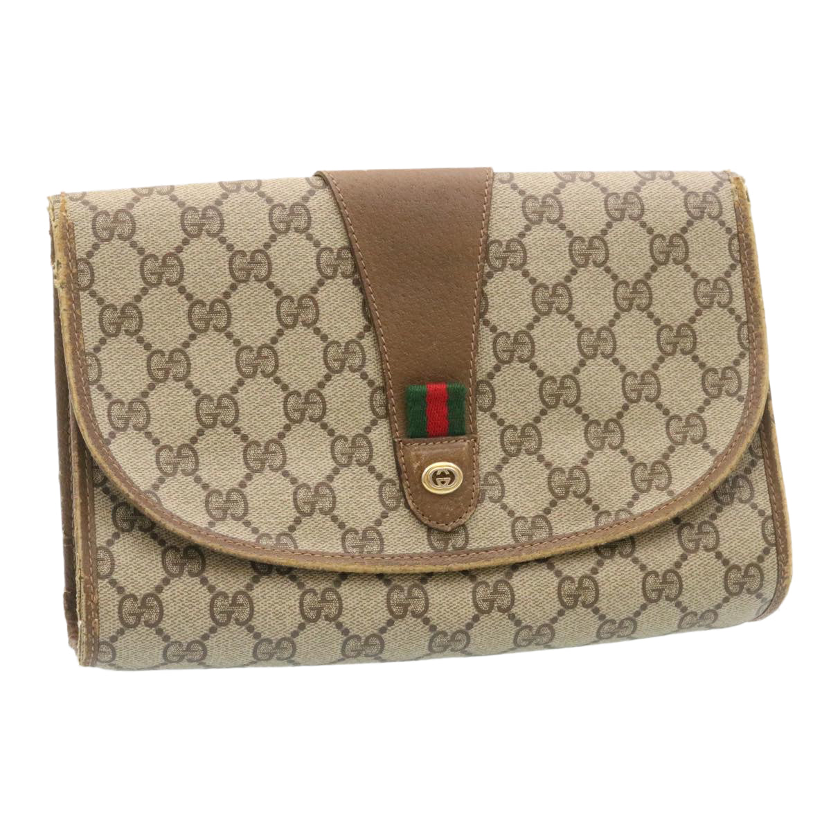 GUCCI Web Sherry Line GG Canvas Clutch Bag Beige Red Green ki1633