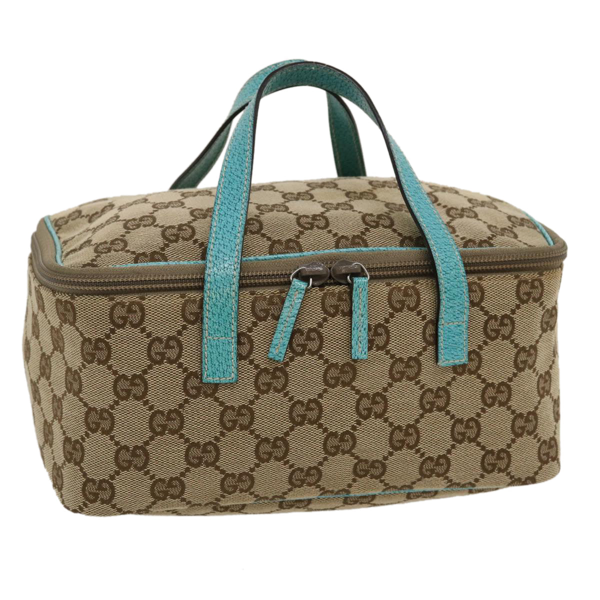 GUCCI GG Canvas Hand Bag Turquoise Blue Brown ki1827