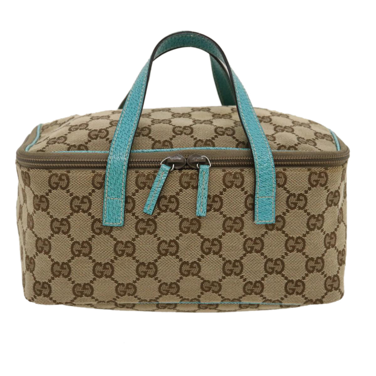 GUCCI GG Canvas Hand Bag Turquoise Blue Brown ki1827