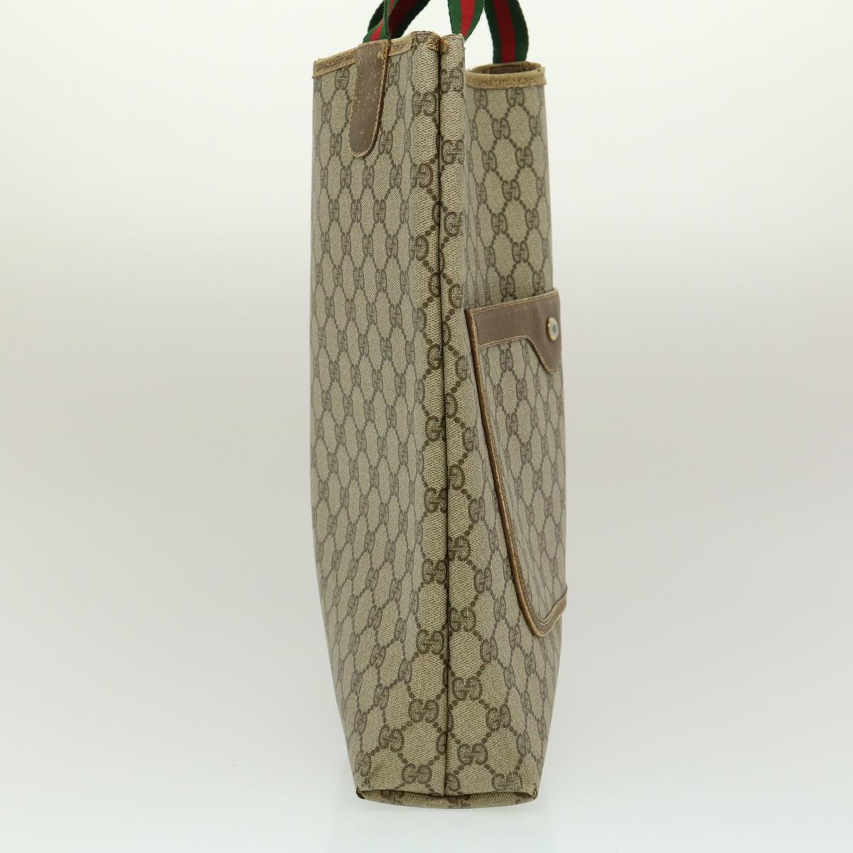GUCCI Web Sherry Line GG Canvas Tote Bag Red Green Brown ki1846