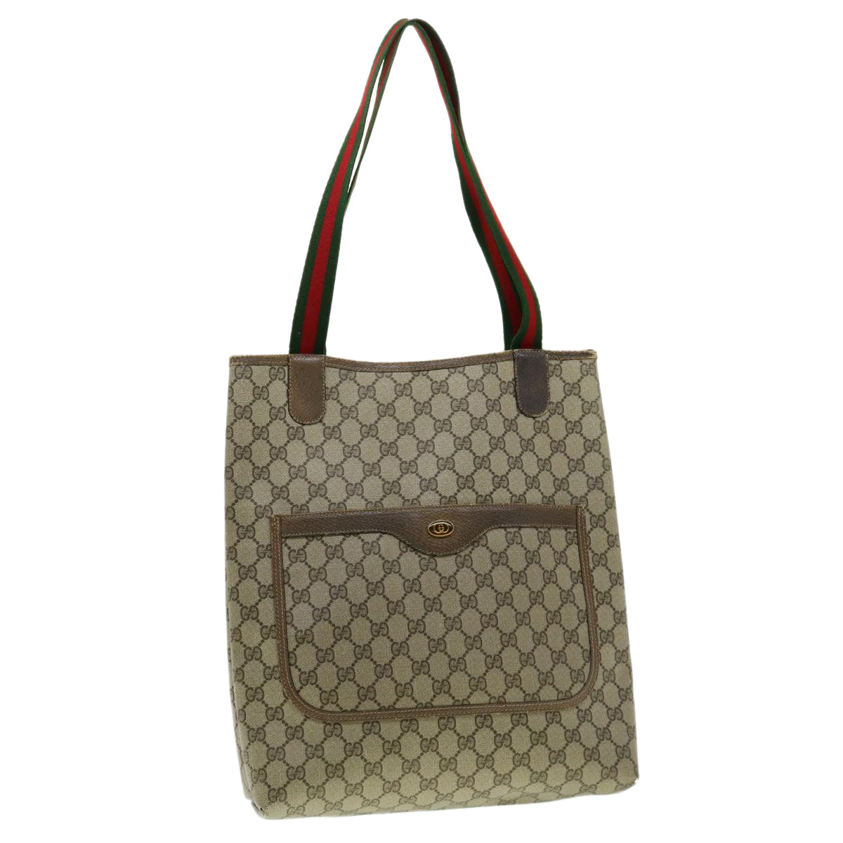 GUCCI Web Sherry Line GG Canvas Tote Bag PVC Leather Beige Green Red ki2105