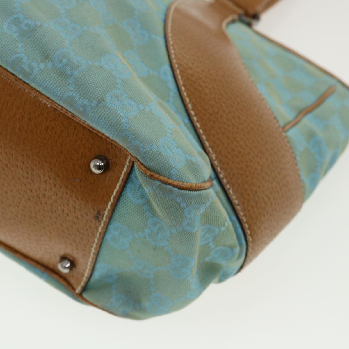 GUCCI GG Canvas Tote Bag Light Blue Brown 113011 ki2206