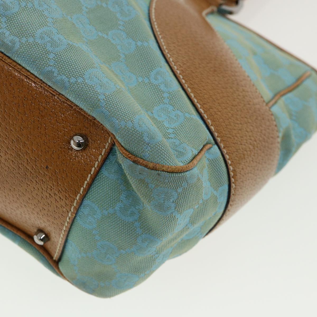 GUCCI GG Canvas Tote Bag Light Blue Brown 113011 ki2206