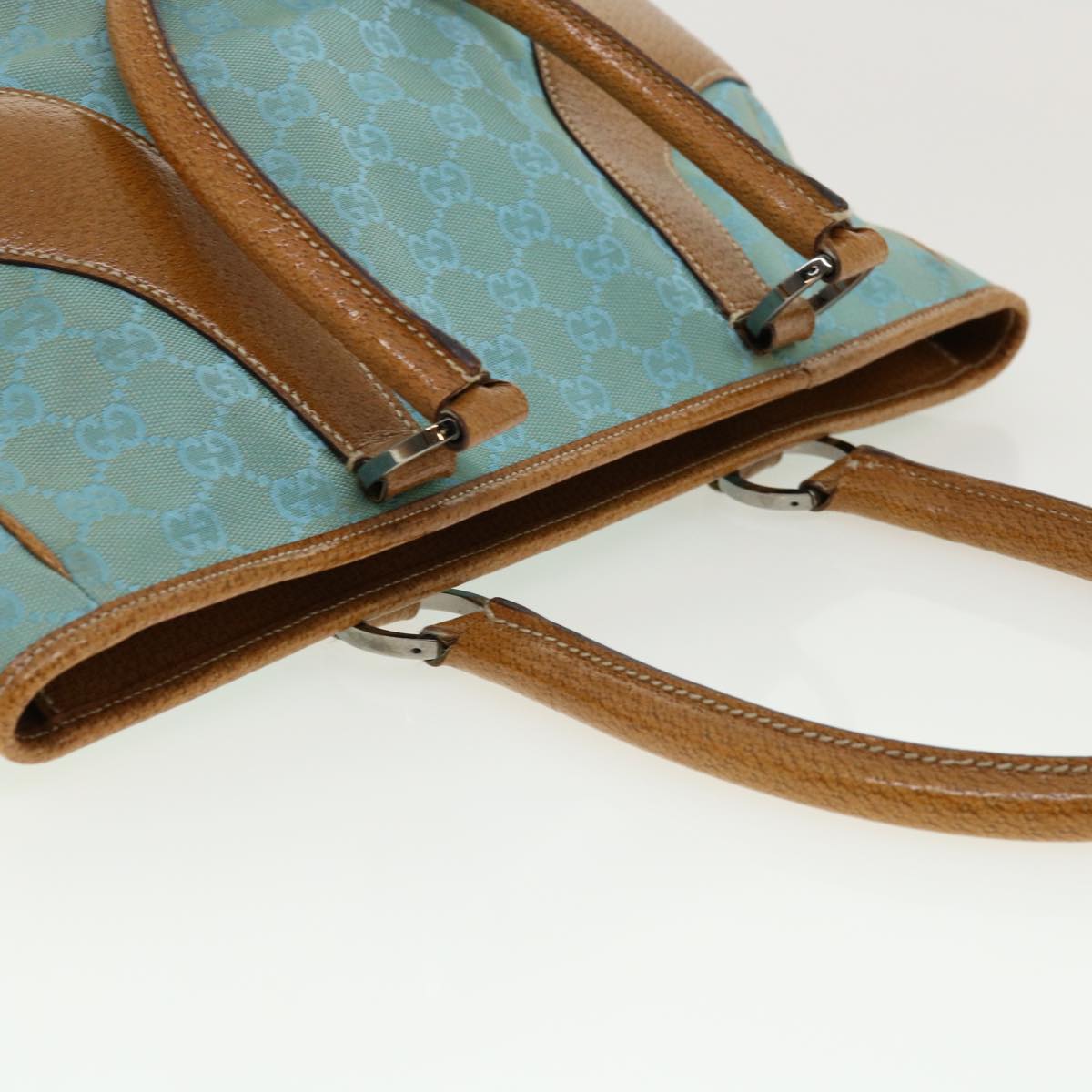 GUCCI GG Canvas Tote Bag Light Blue Brown 113011 ki2206