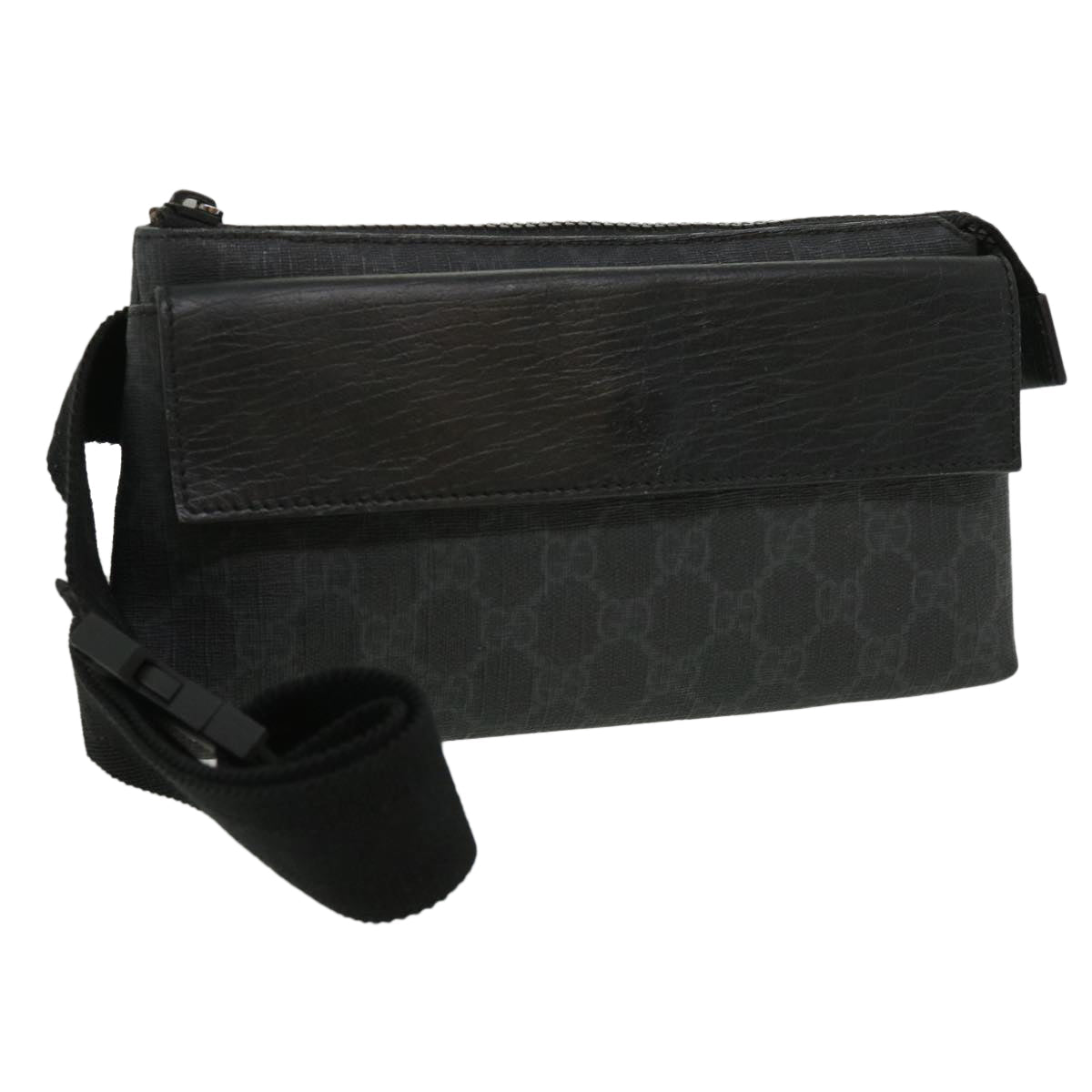 GUCCI GG Canvas Waist Bag PVC Leather Black ki2372