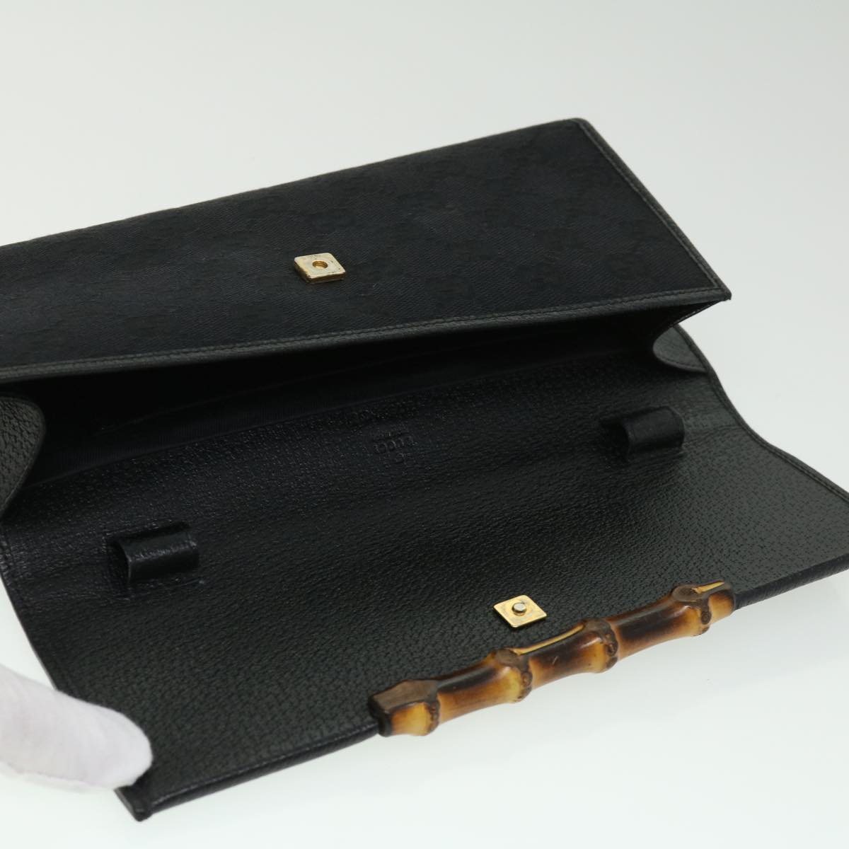 GUCCI GG Canvas Bamboo Shoulder Bag Black ki2375