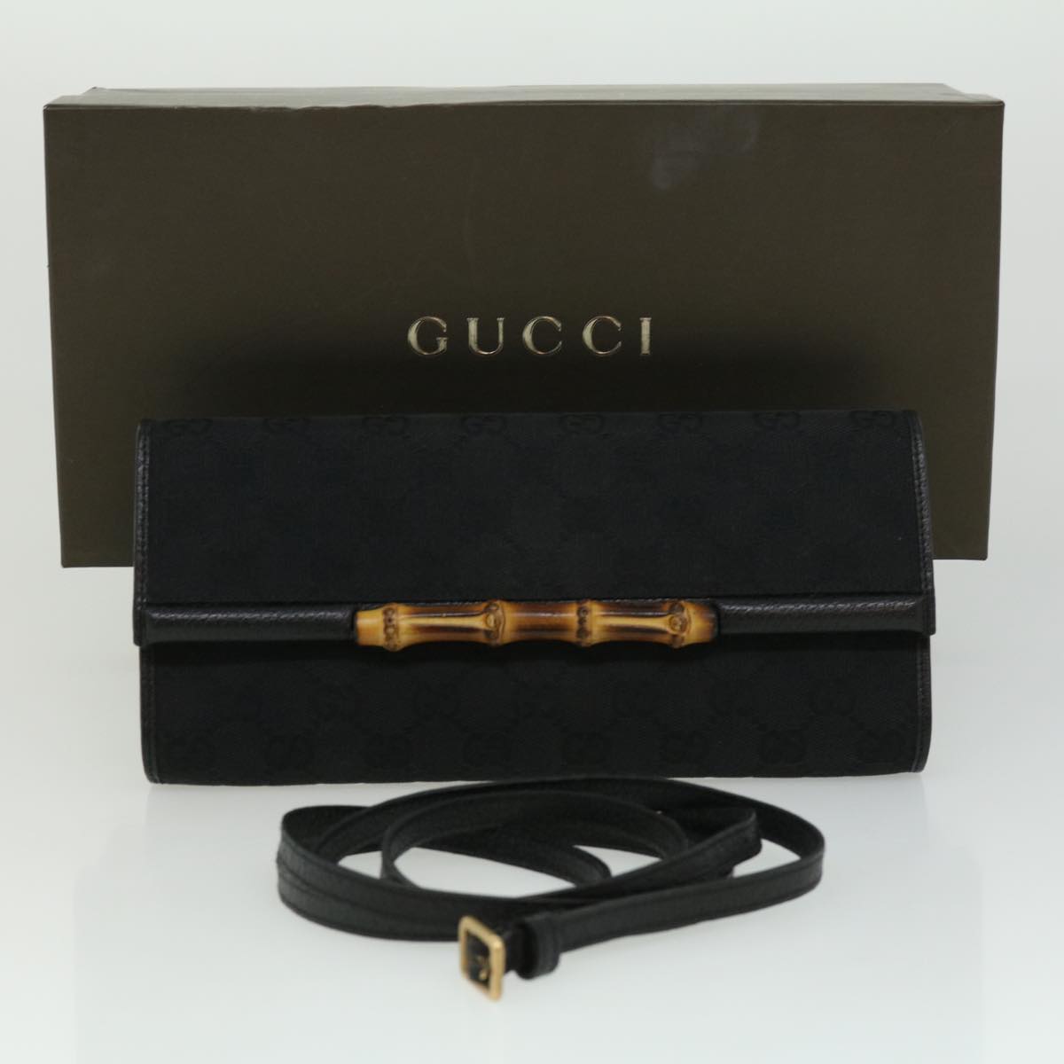 GUCCI GG Canvas Bamboo Shoulder Bag Black ki2375