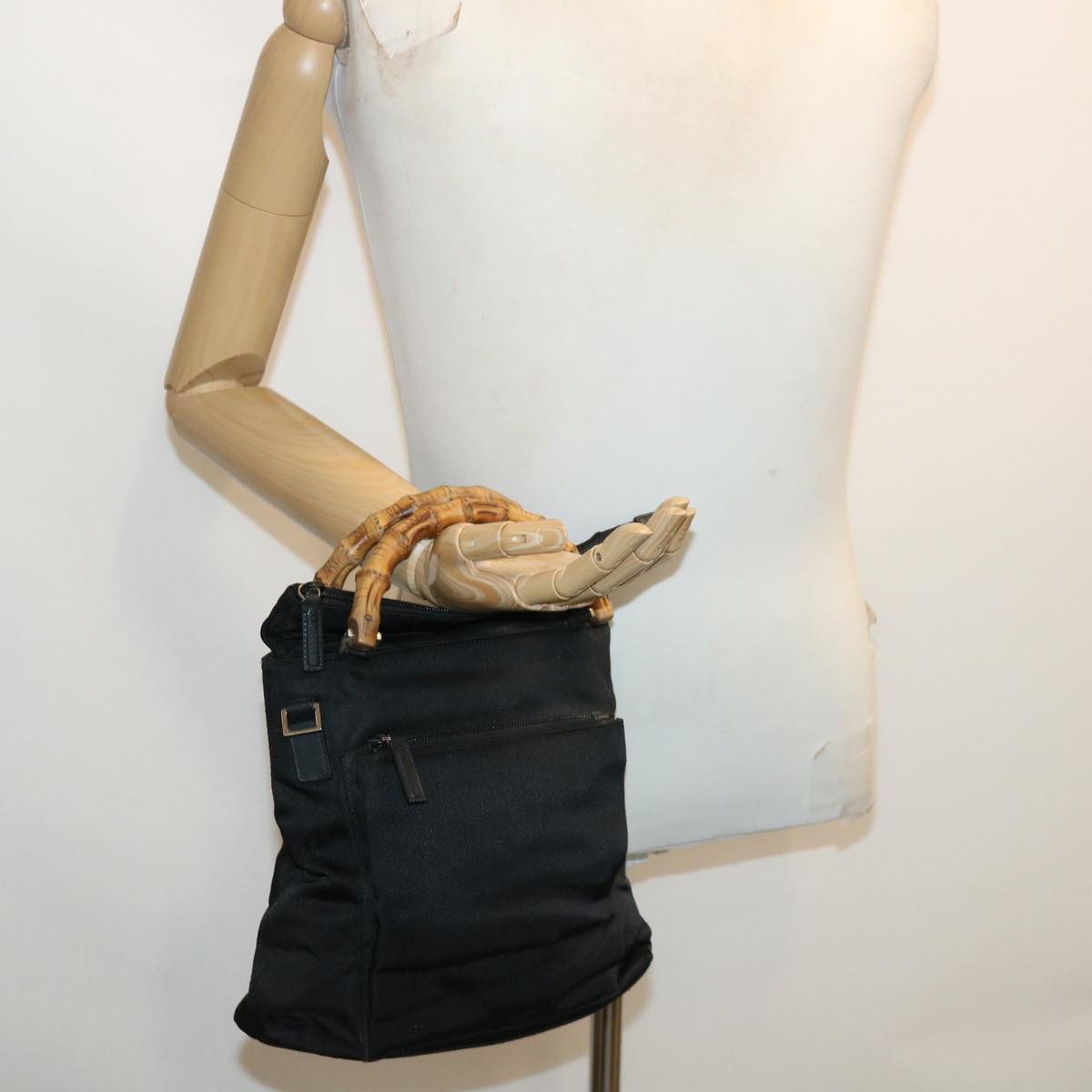 GUCCI Bamboo Hand Bag Nylon Black ki2495