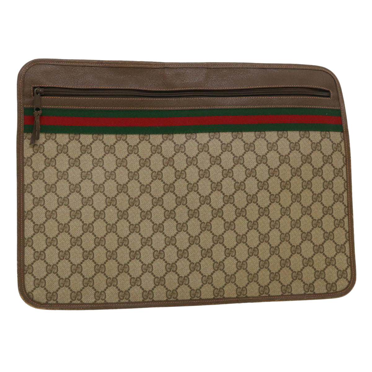 GUCCI GG Canvas Web Sherry Line Clutch Bag Beige Red Green ki2511