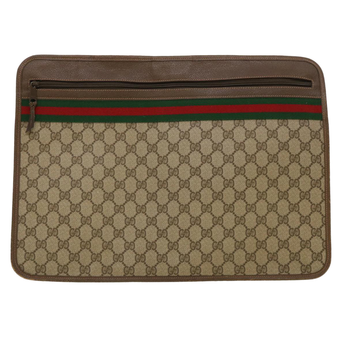 GUCCI GG Canvas Web Sherry Line Clutch Bag Beige Red Green ki2511