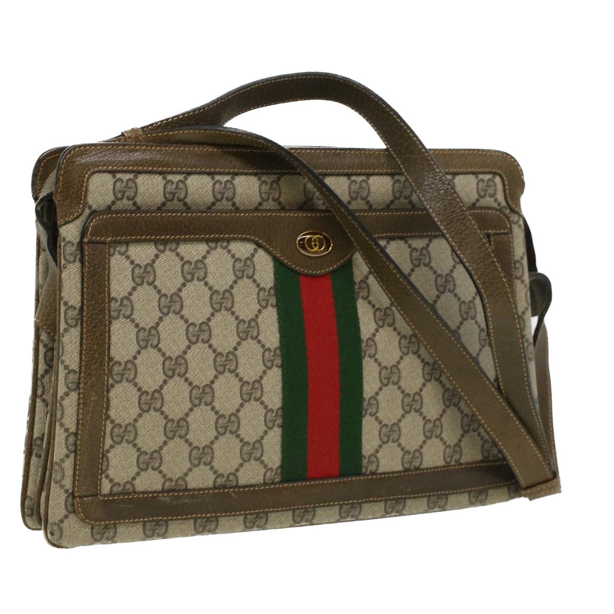 GUCCI GG Canvas Web Sherry Line Shoulder Bag Beige Red Green ki2512