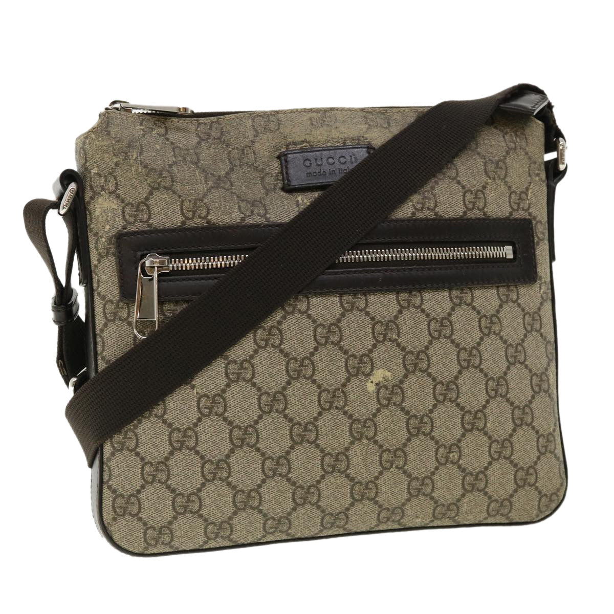 GUCCI GG Canvas Shoulder Bag PVC Leather Beige Dark Brown 406410 ki2534