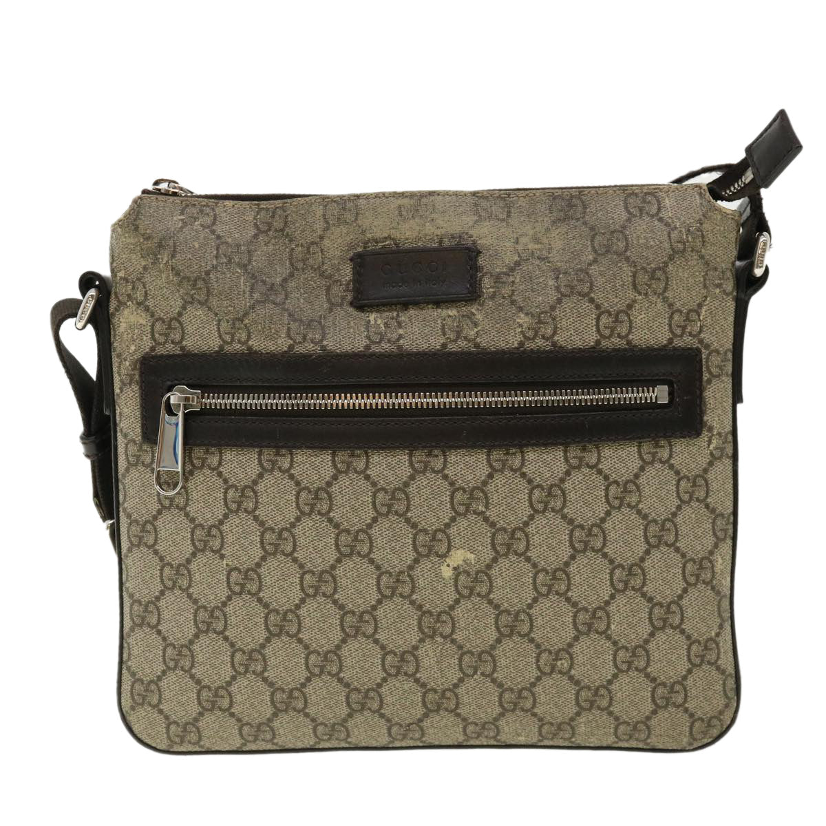 GUCCI GG Canvas Shoulder Bag PVC Leather Beige Dark Brown 406410 ki2534