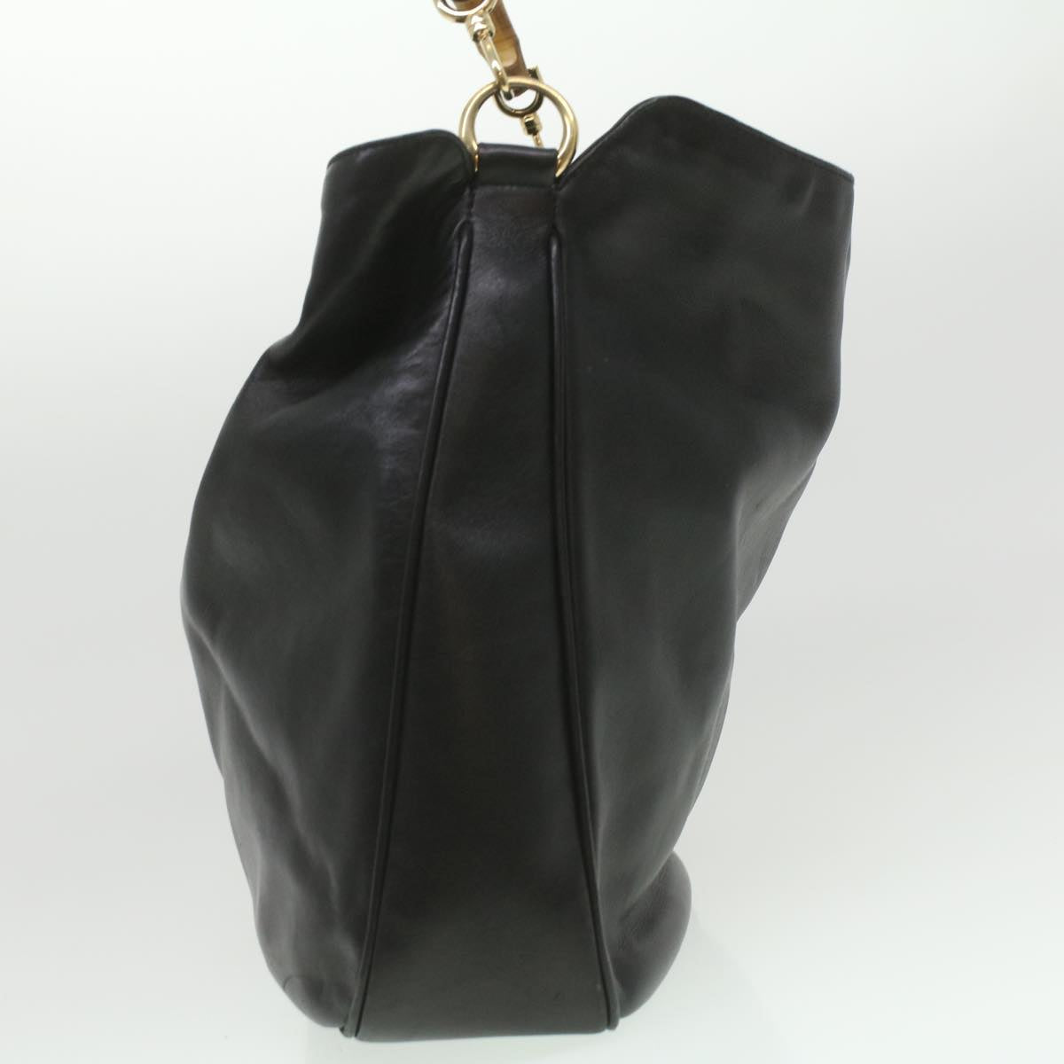 GUCCI Bamboo Shoulder Bag Leather 2way Black 001.1577.200047 ki2750
