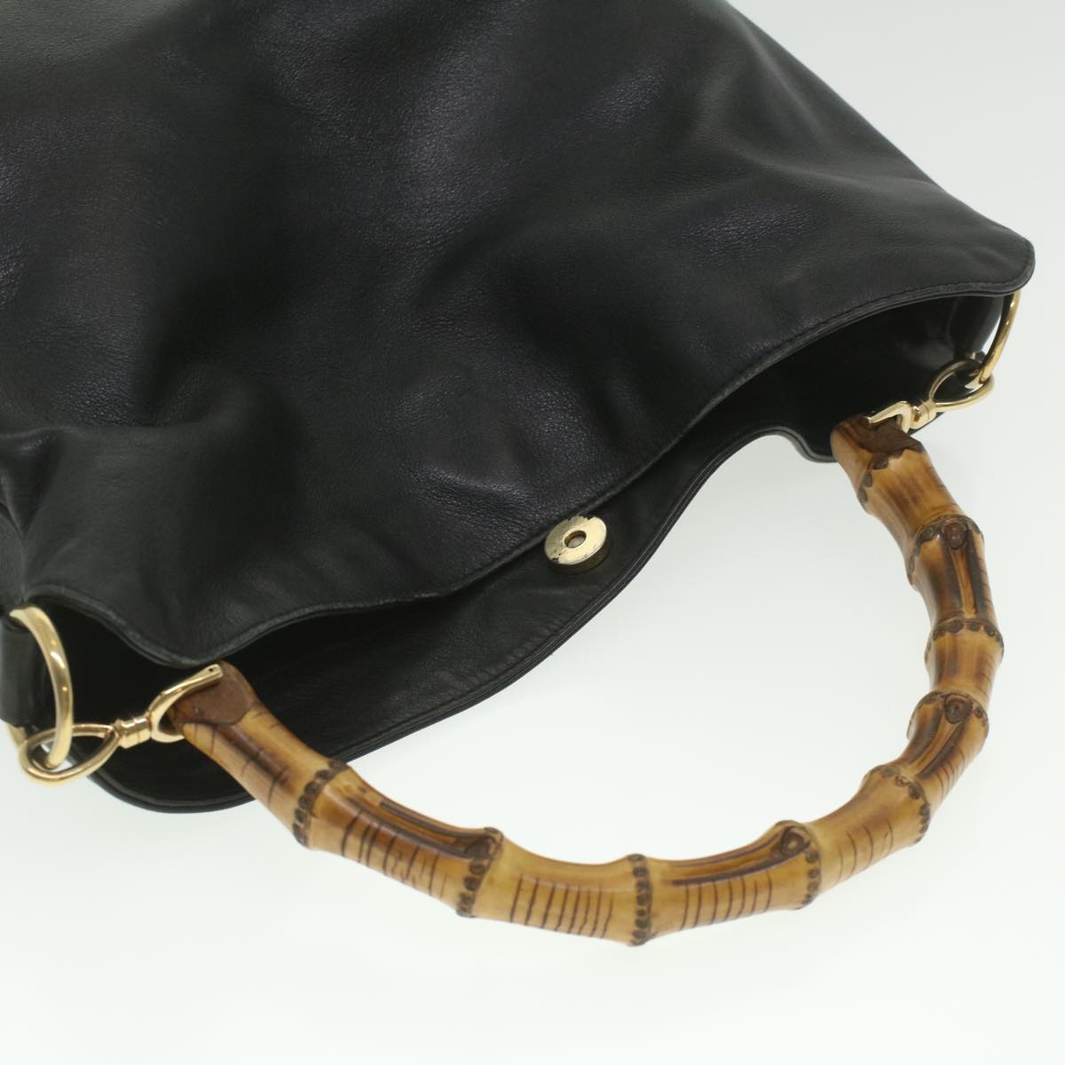 GUCCI Bamboo Shoulder Bag Leather 2way Black 001.1577.200047 ki2750