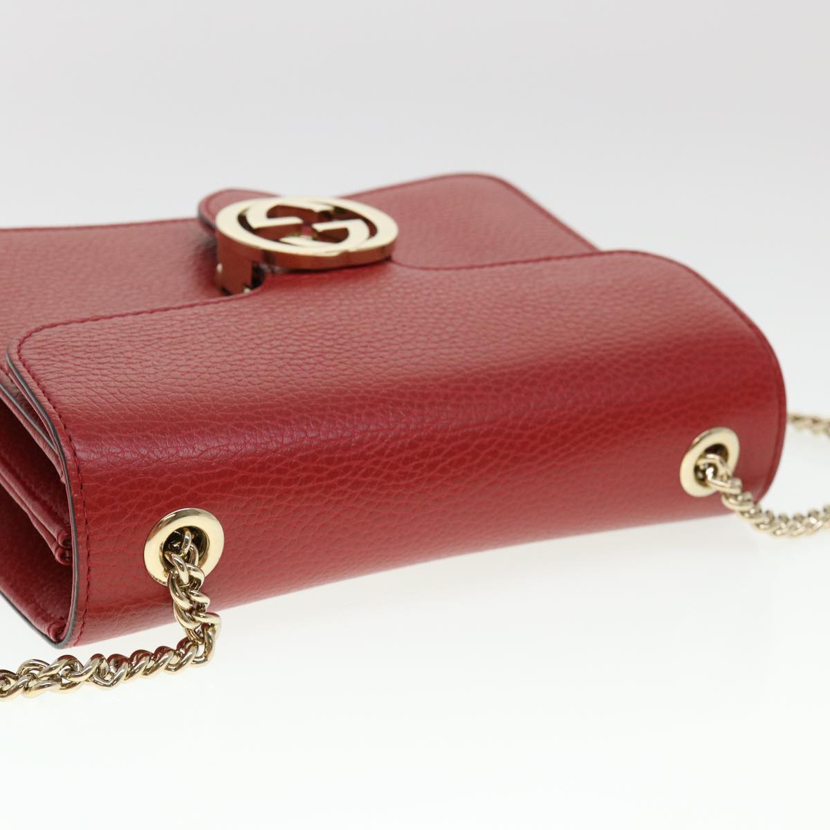 GUCCI Chain Interlocking Shoulder Bag Leather Red 510304 ki2778