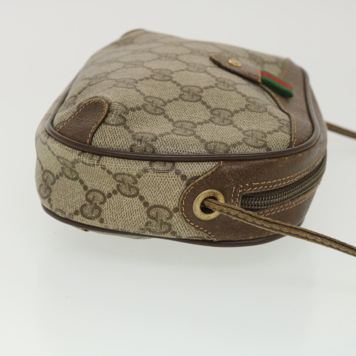 GUCCI GG Canvas Web Sherry Line Shoulder Bag PVC Leather Beige Green ki2800