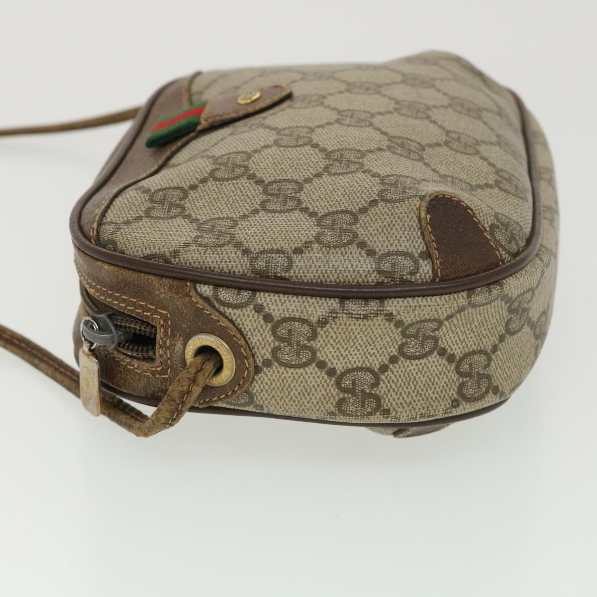 GUCCI GG Canvas Web Sherry Line Shoulder Bag PVC Leather Beige Green ki2800