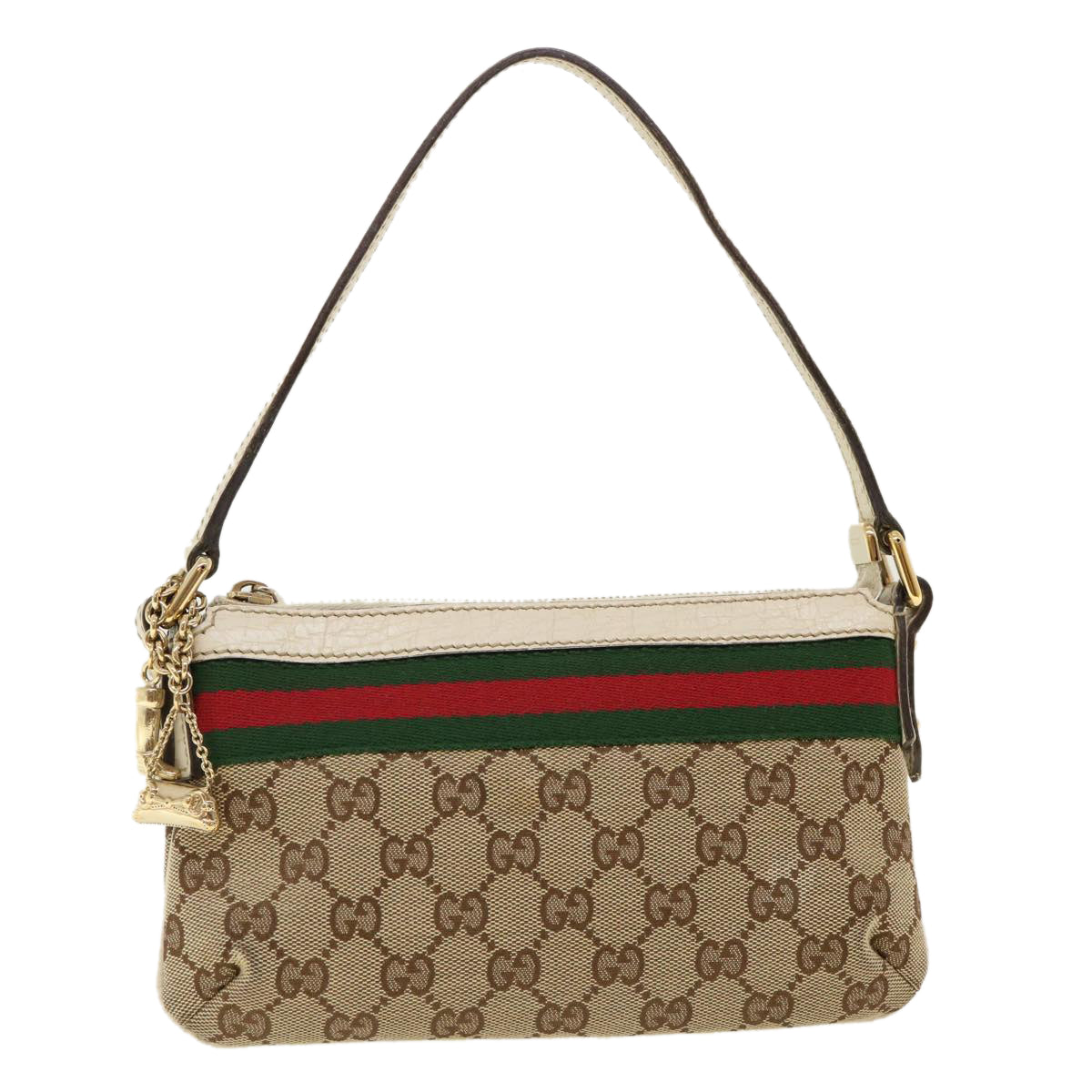 GUCCI GG Canvas Web Sherry Line Hand Pouch Beige Green Red 145970 ki2874