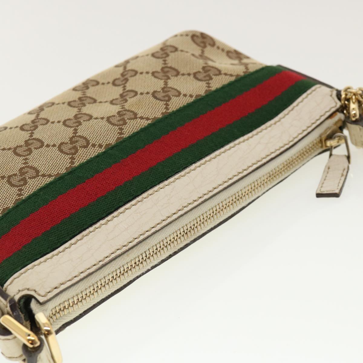 GUCCI GG Canvas Web Sherry Line Hand Pouch Beige Green Red 145970 ki2874