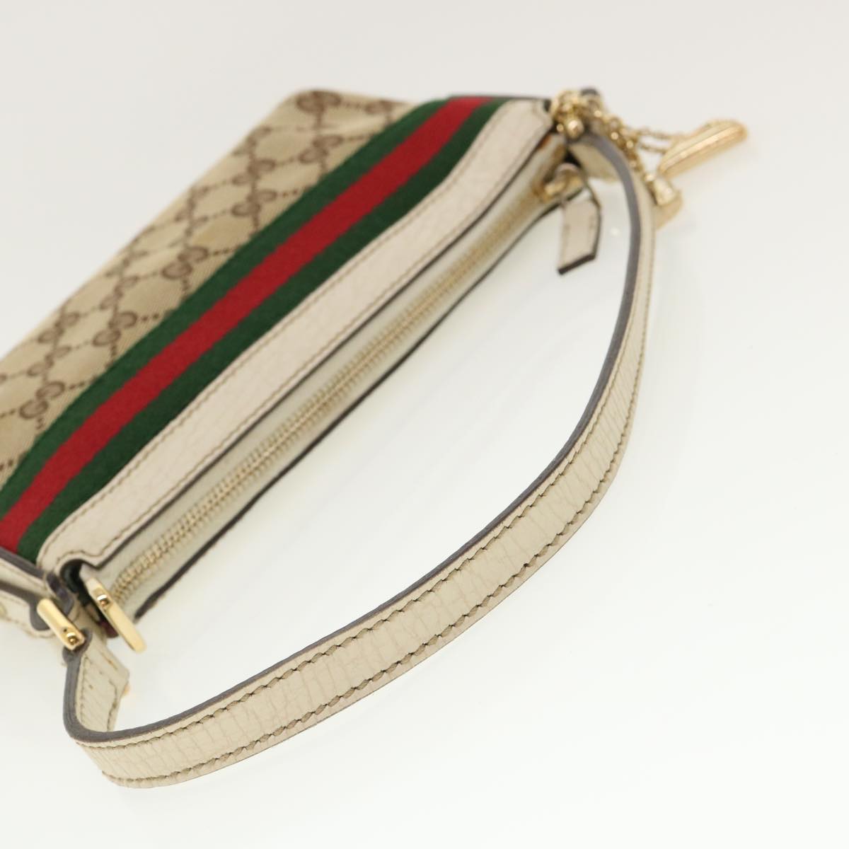 GUCCI GG Canvas Web Sherry Line Hand Pouch Beige Green Red 145970 ki2874