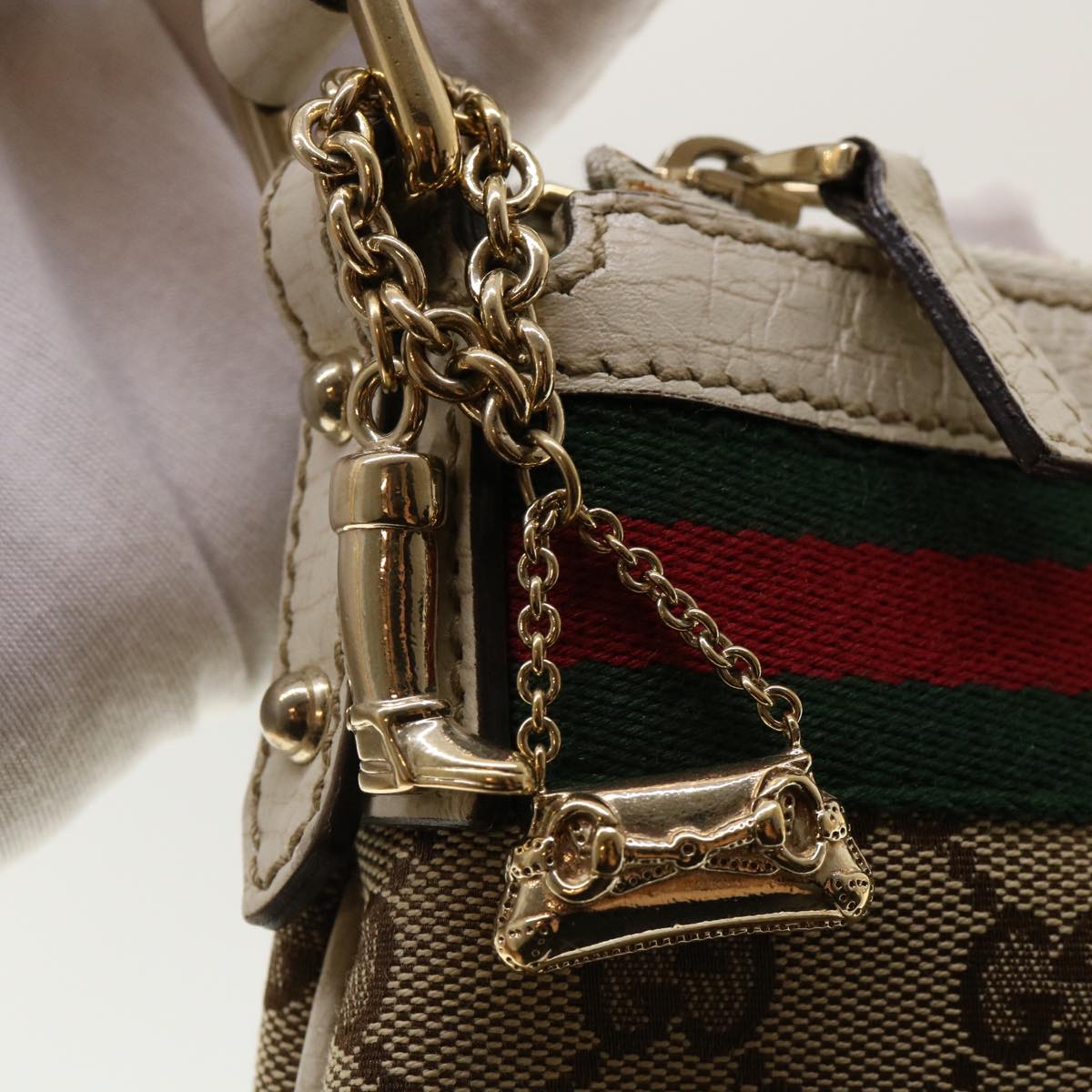 GUCCI GG Canvas Web Sherry Line Hand Pouch Beige Green Red 145970 ki2874