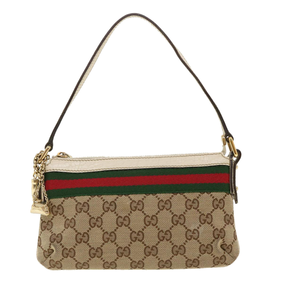 GUCCI GG Canvas Web Sherry Line Hand Pouch Beige Green Red 145970 ki2874