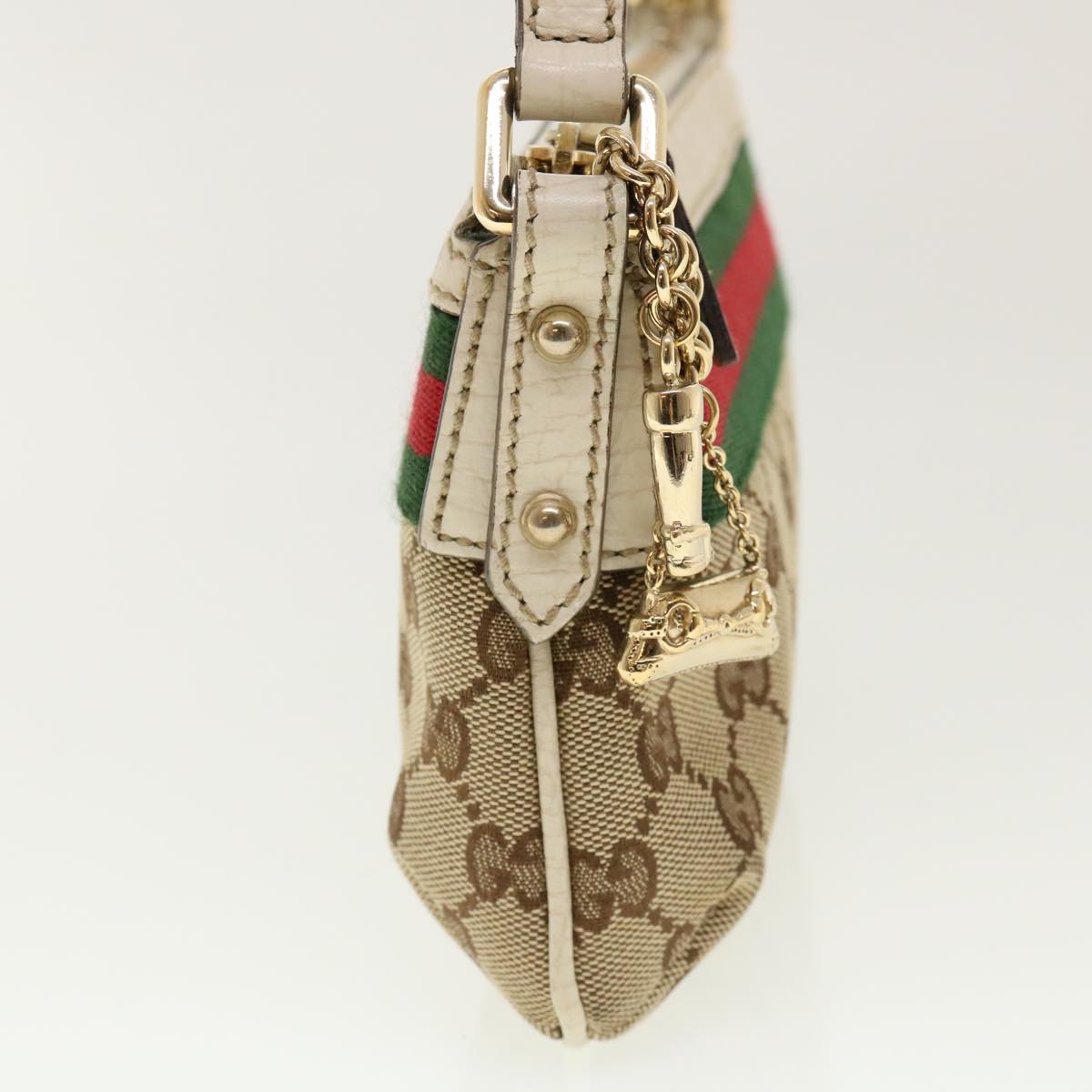 GUCCI GG Canvas Web Sherry Line Hand Pouch Beige Green Red 145970 ki2874