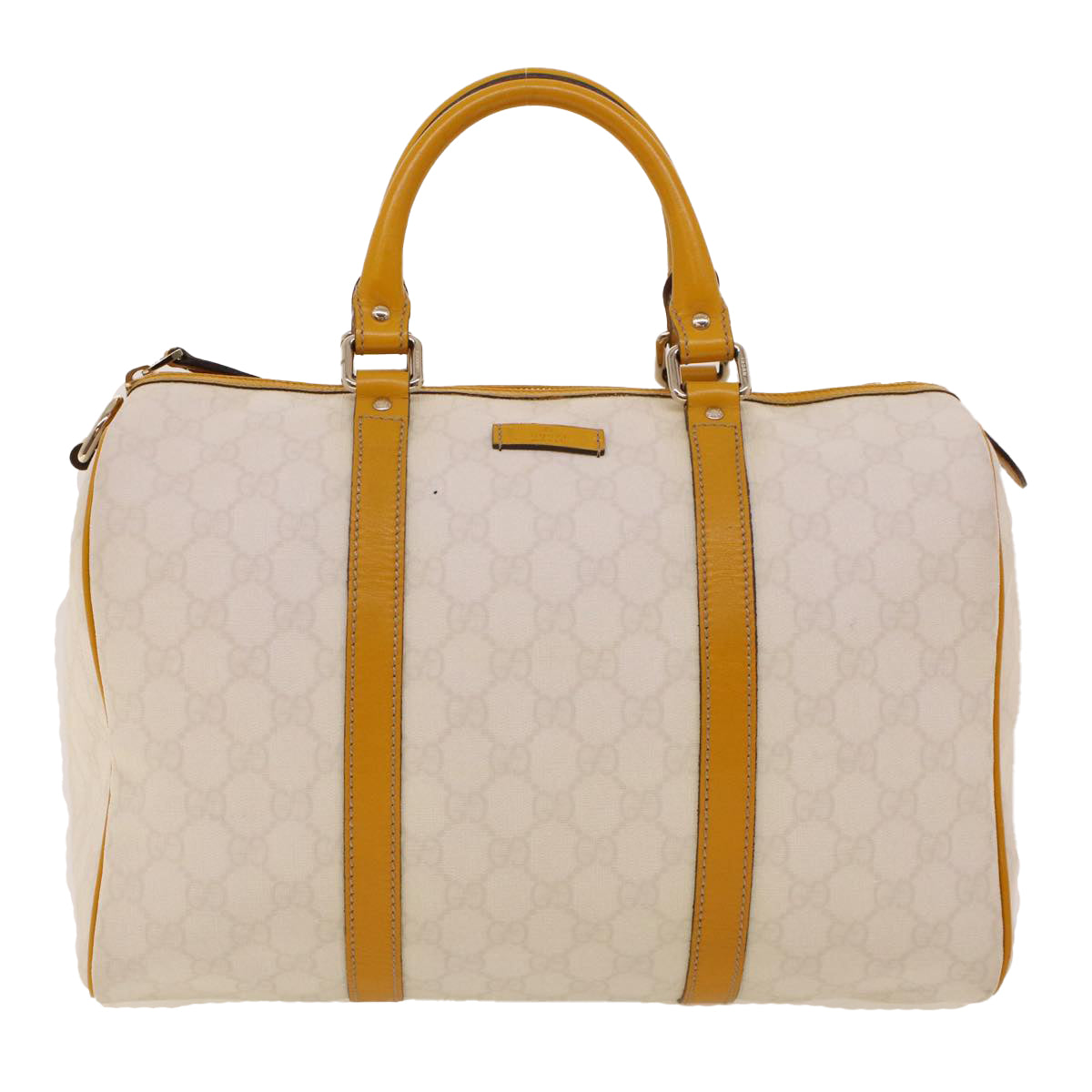 GUCCI GG Canvas Boston Bag PVC Leather White Yellow 193603 ki2920
