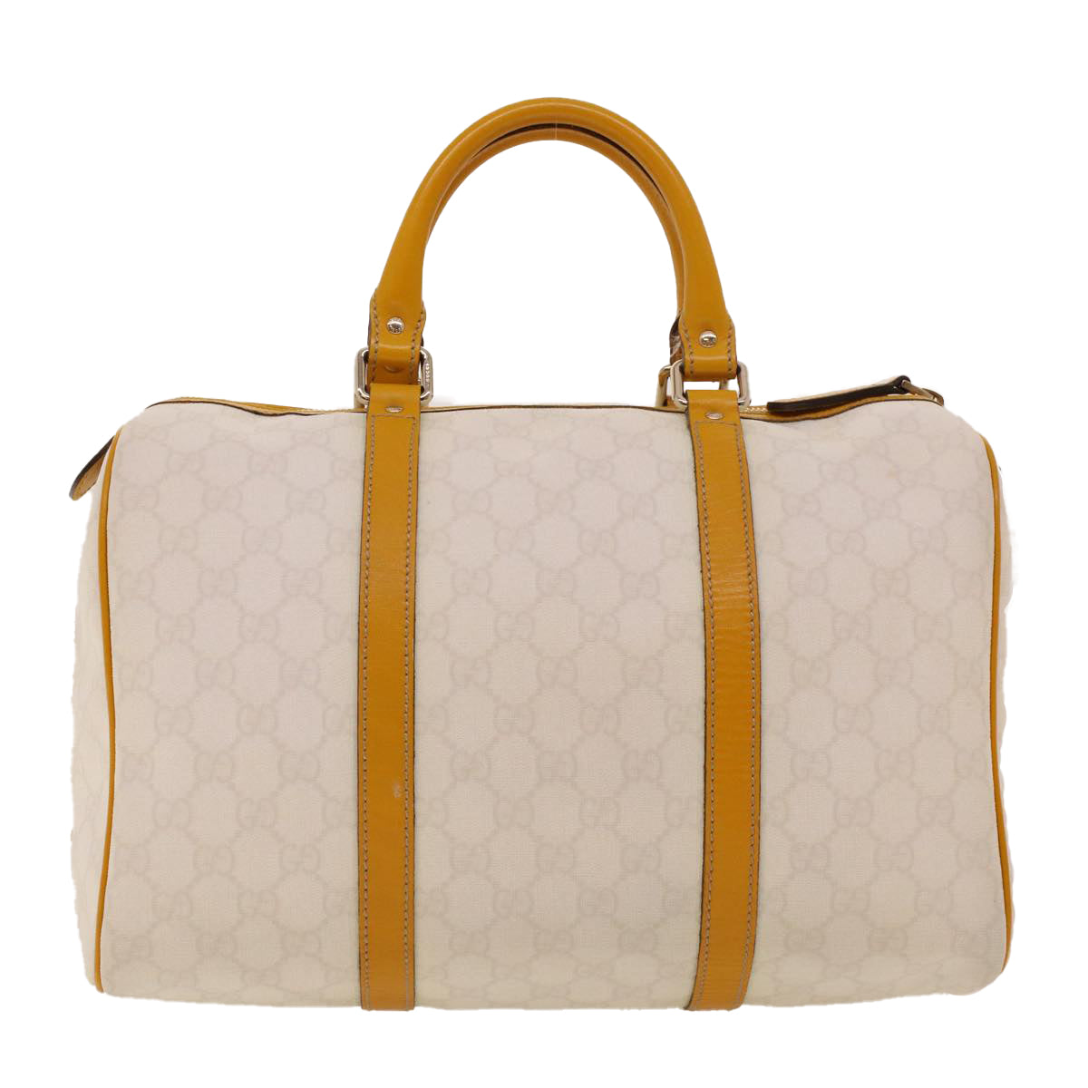 GUCCI GG Canvas Boston Bag PVC Leather White Yellow 193603 ki2920
