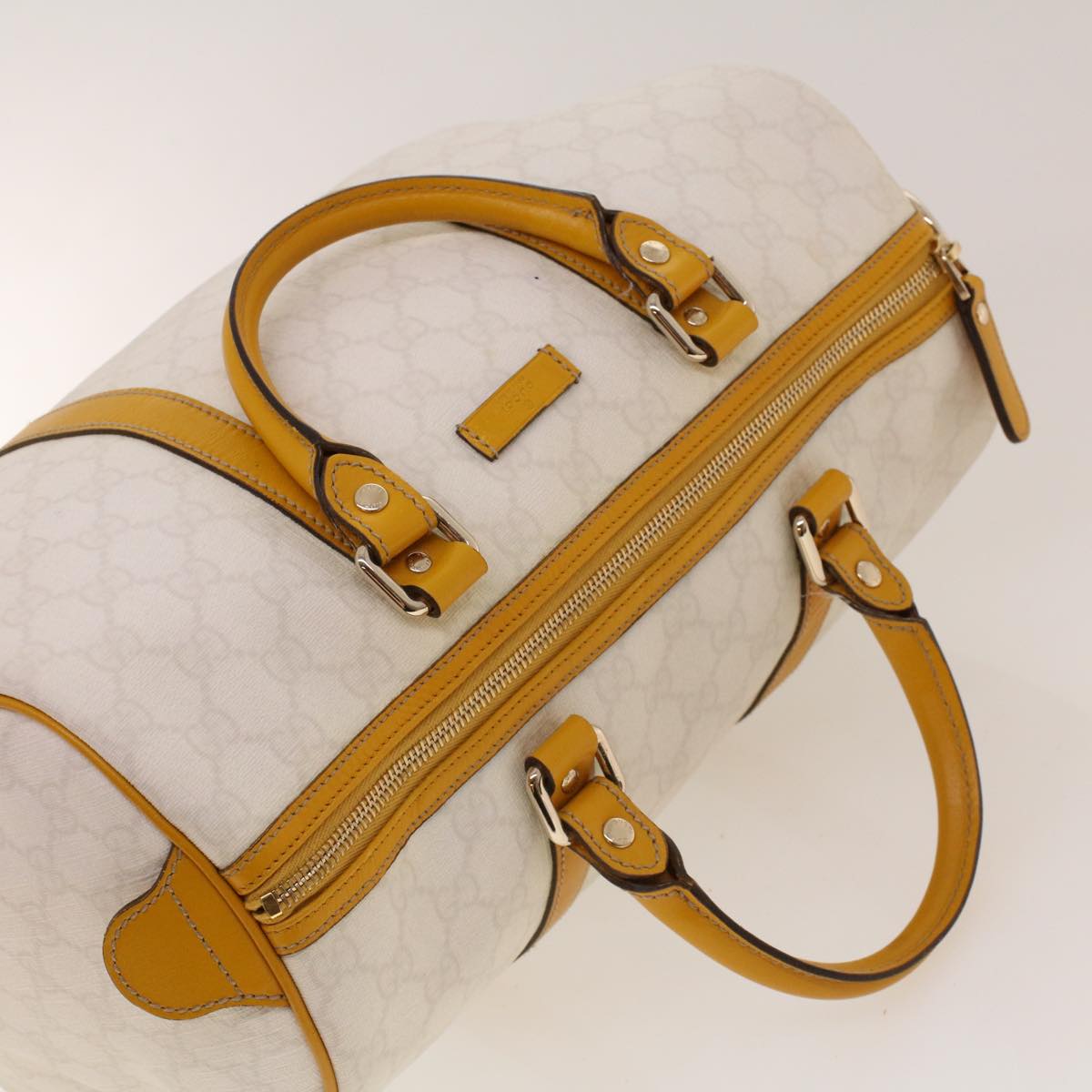 GUCCI GG Canvas Boston Bag PVC Leather White Yellow 193603 ki2920