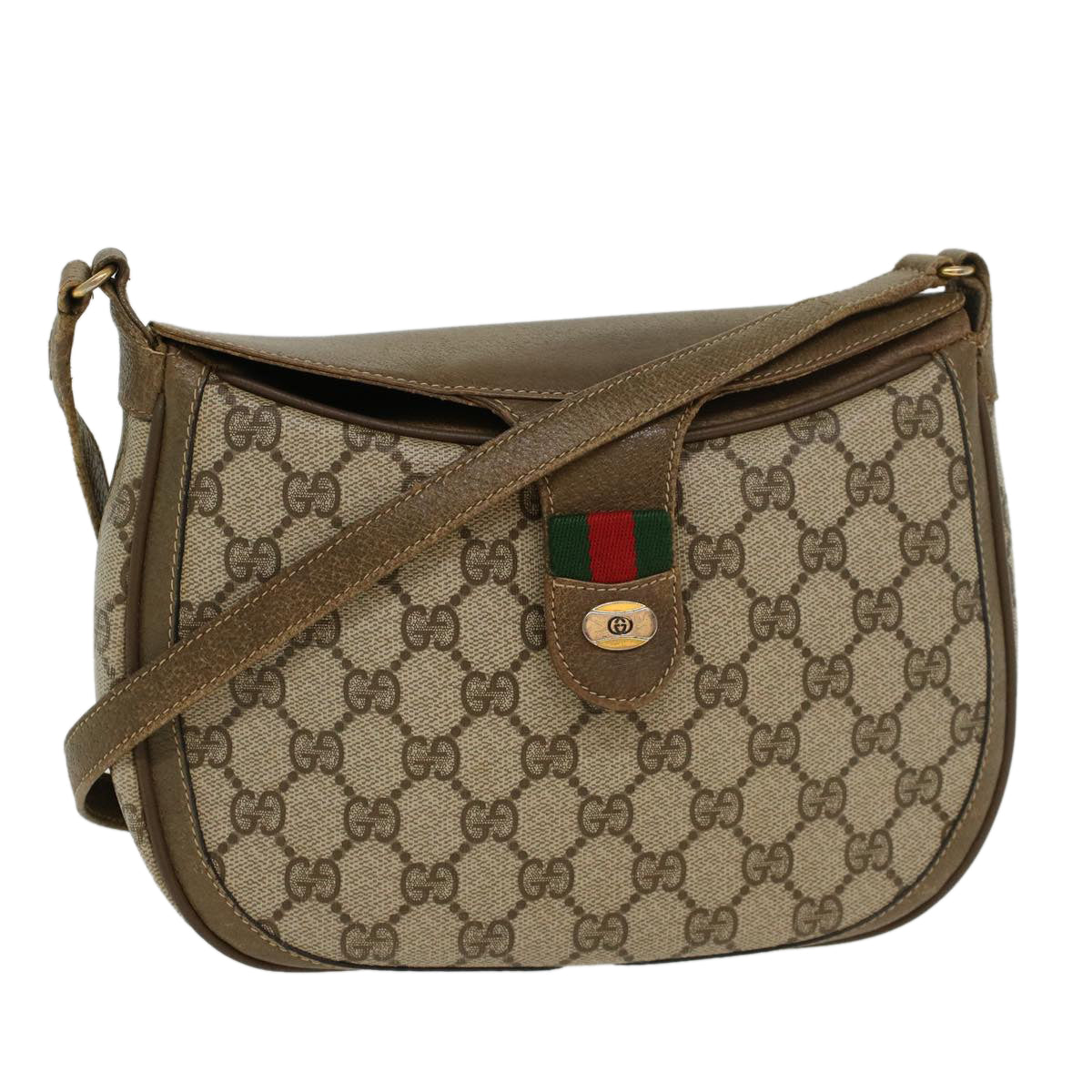 GUCCI GG Canvas Web Sherry Line Shoulder Bag Beige Red Green ki2935