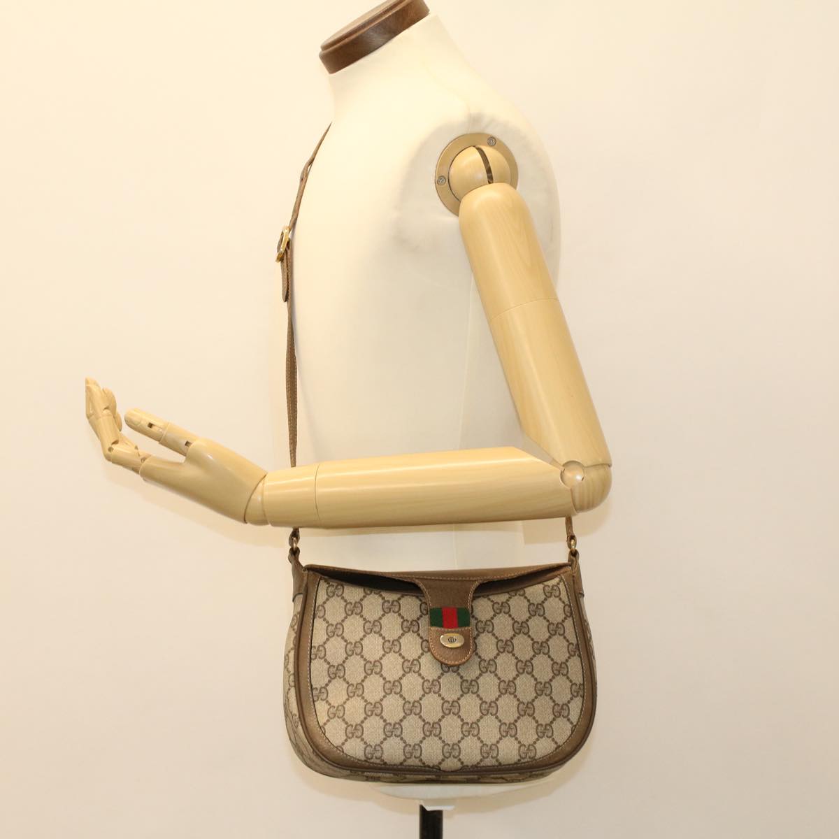 GUCCI GG Canvas Web Sherry Line Shoulder Bag Beige Red Green ki2935