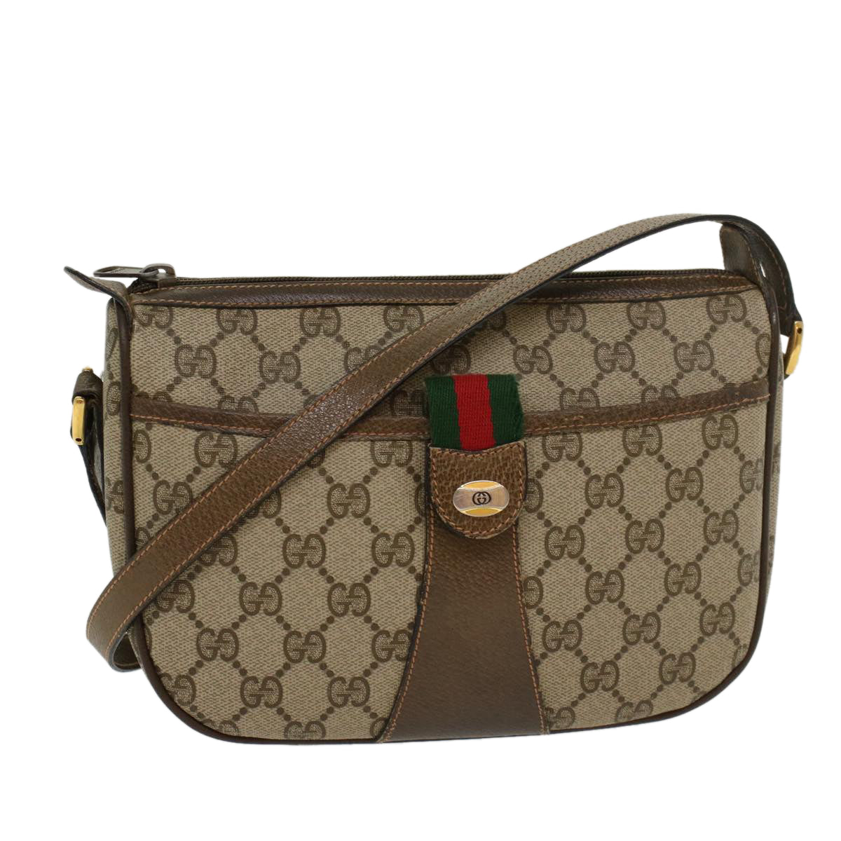 GUCCI GG Canvas Web Sherry Line Shoulder Bag Beige Red 89.02.032 ki2976