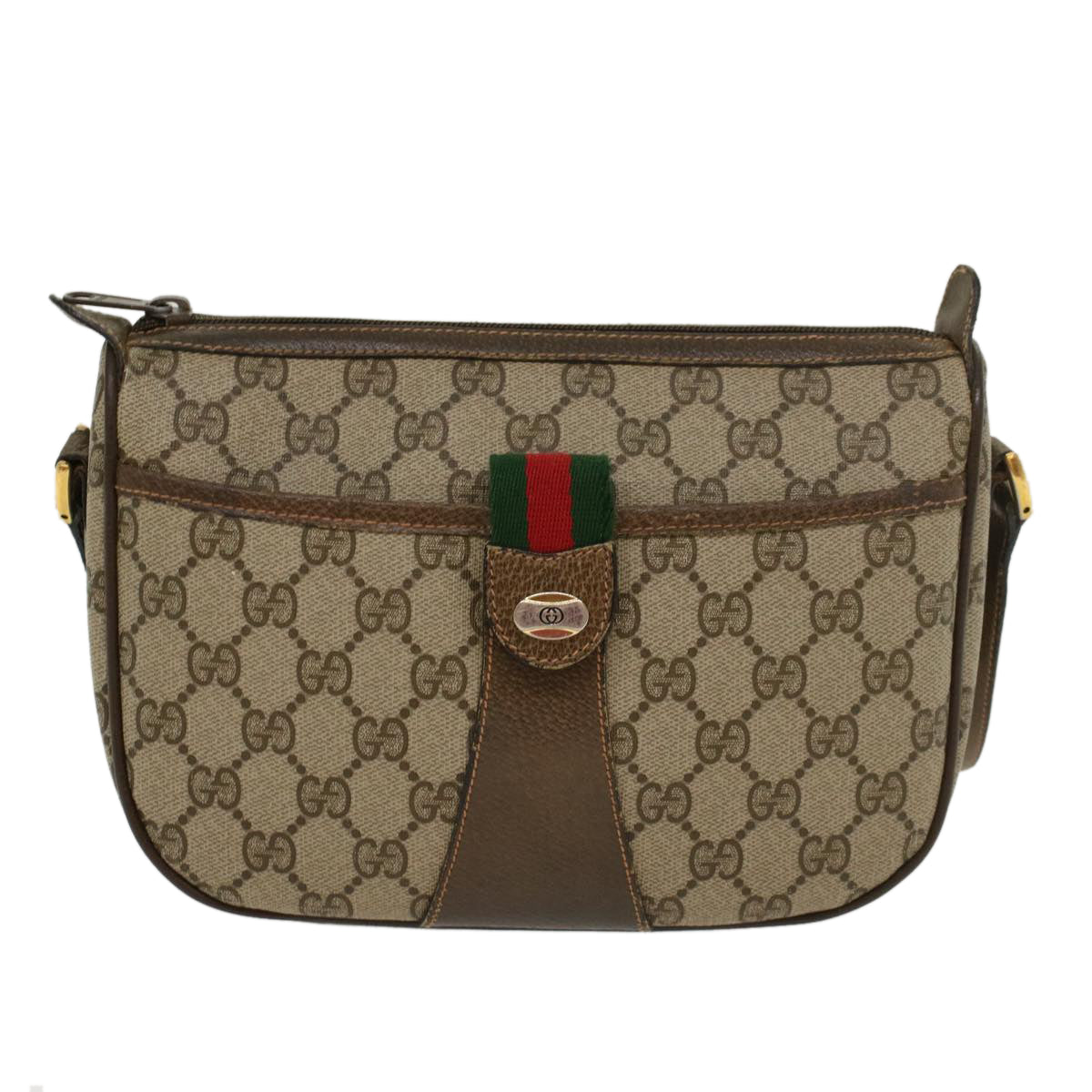 GUCCI GG Canvas Web Sherry Line Shoulder Bag Beige Red 89.02.032 ki2976