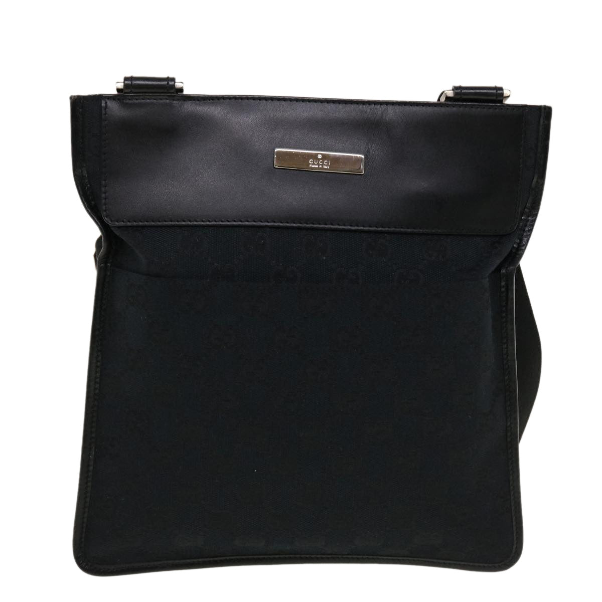 GUCCI GG Canvas Flat Shoulder Bag Black 0348 ki2992