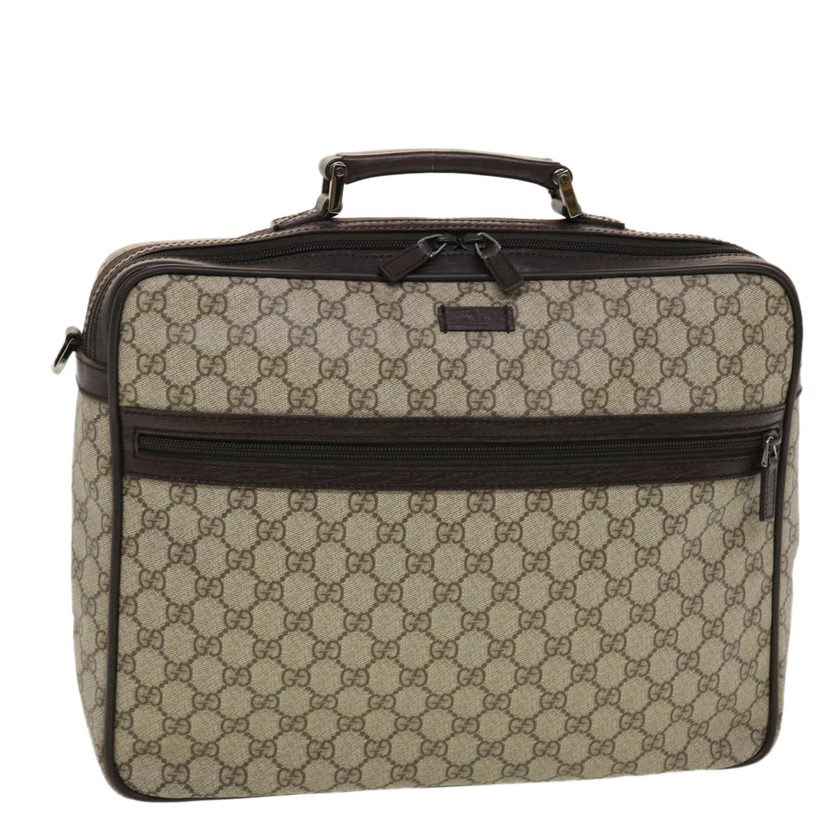 GUCCI GG Canvas Business Bag PVC Leather Beige Dark Brown 145846 ki2995