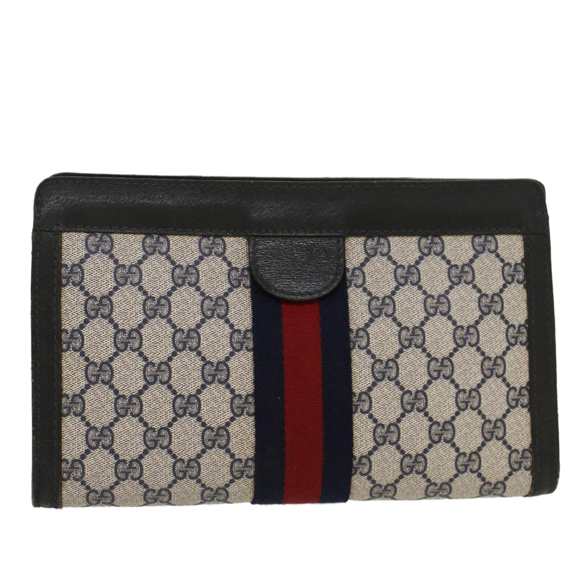 GUCCI GG Canvas Sherry Line Clutch Bag Gray Red Navy 64.014.2125.28 ki3048