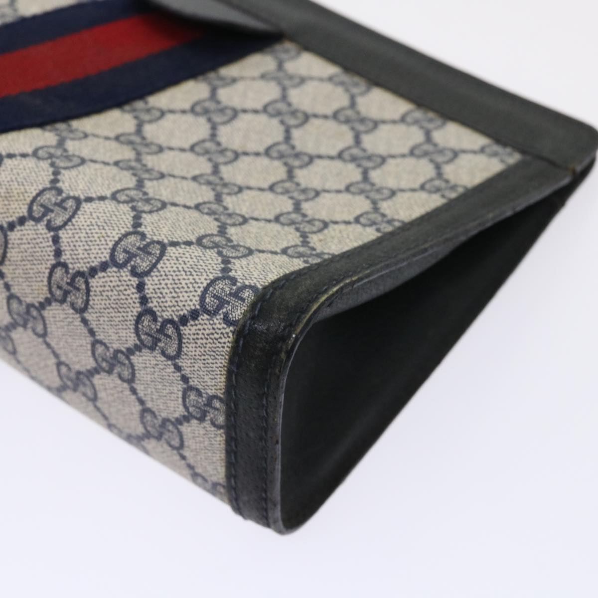 GUCCI GG Canvas Sherry Line Clutch Bag Gray Red Navy 64.014.2125.28 ki3048