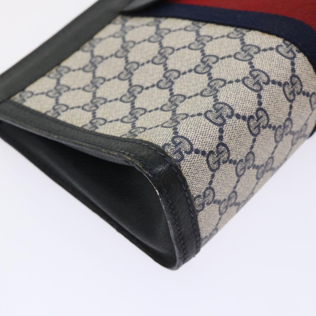 GUCCI GG Canvas Sherry Line Clutch Bag Gray Red Navy 64.014.2125.28 ki3048