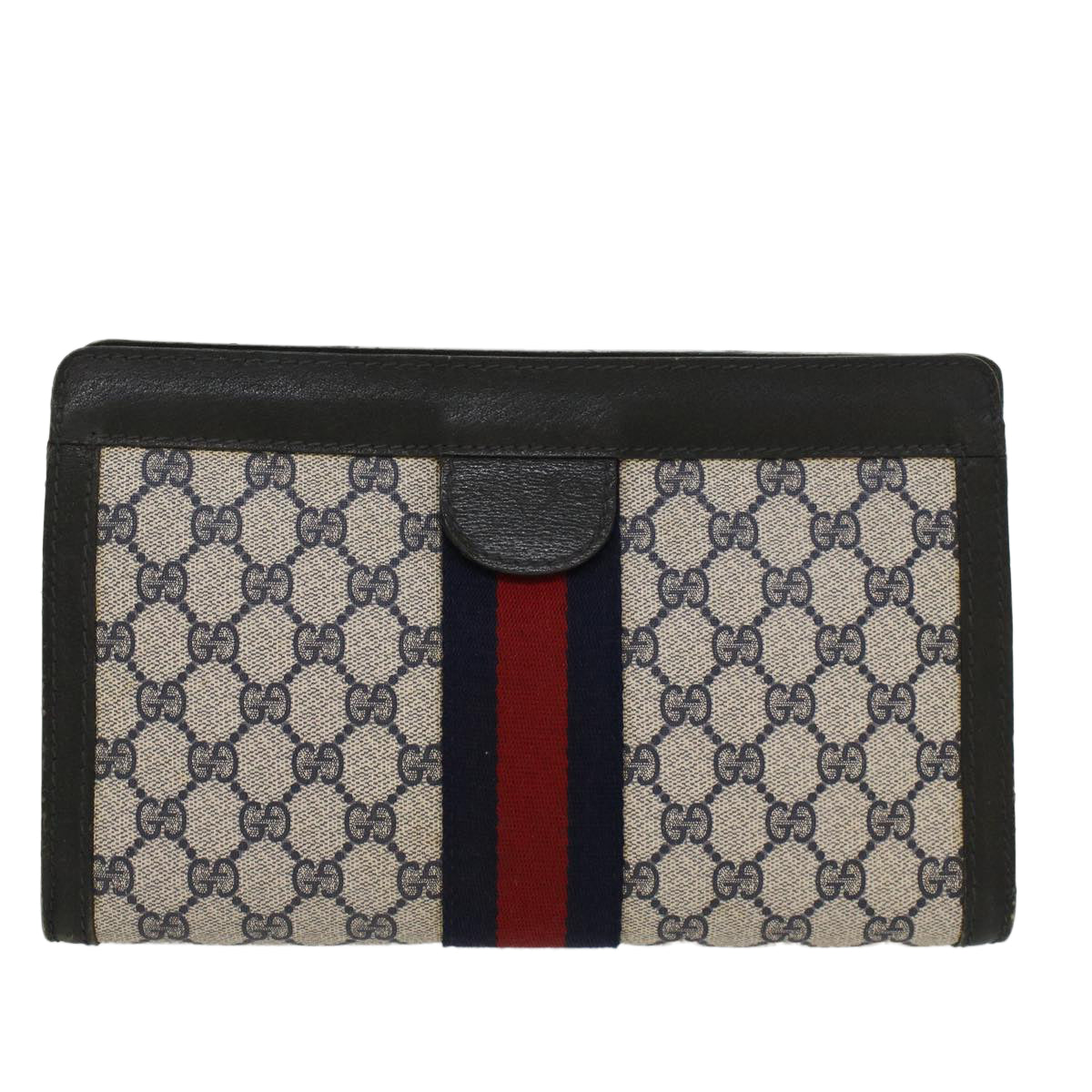 GUCCI GG Canvas Sherry Line Clutch Bag Gray Red Navy 64.014.2125.28 ki3048