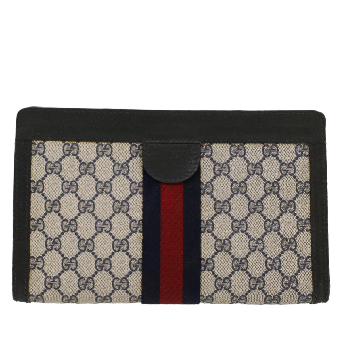 GUCCI GG Canvas Sherry Line Clutch Bag Gray Red Navy 64.014.2125.28 ki3048