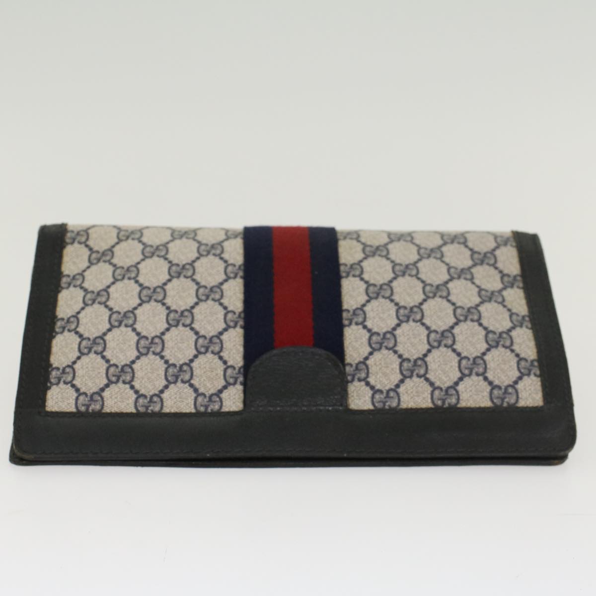 GUCCI GG Canvas Sherry Line Clutch Bag Gray Red Navy 64.014.2125.28 ki3048