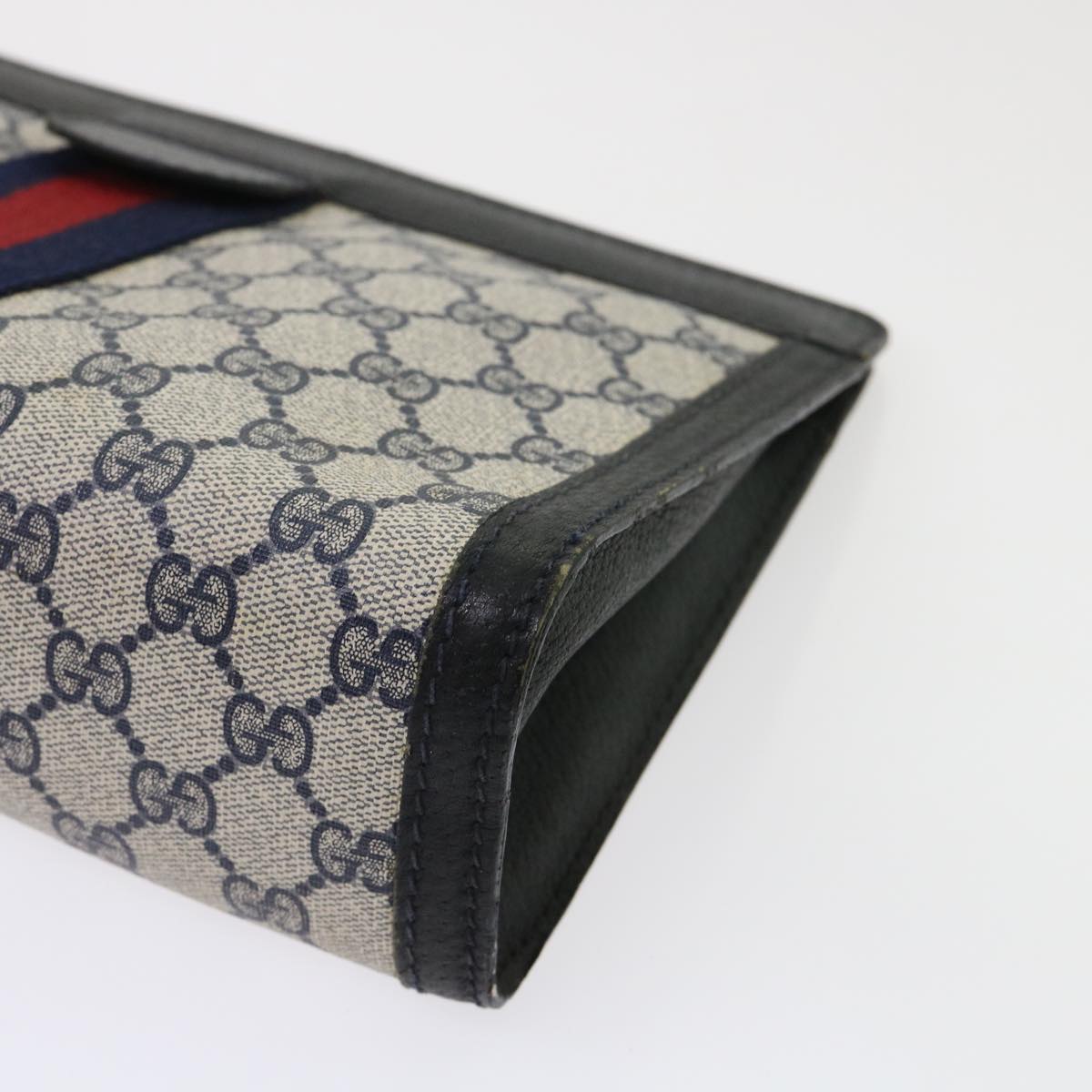 GUCCI GG Canvas Sherry Line Clutch Bag Gray Red Navy 64.014.2125.28 ki3048