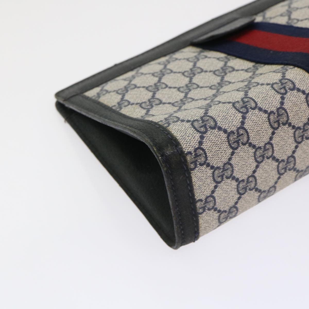 GUCCI GG Canvas Sherry Line Clutch Bag Gray Red Navy 64.014.2125.28 ki3048