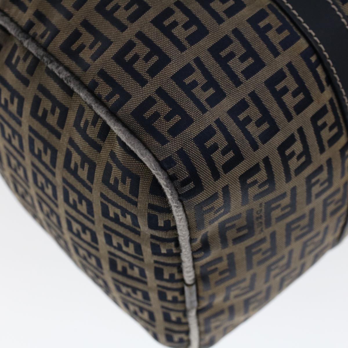 FENDI Zucchino Canvas Hand Bag Leather Navy ki3064