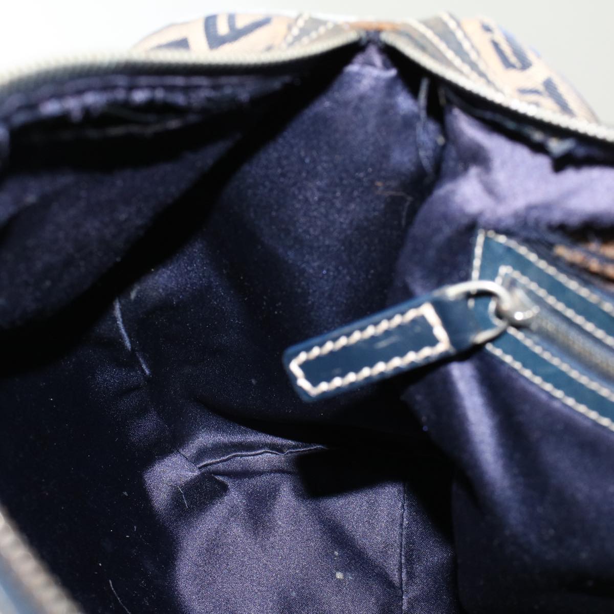 FENDI Zucchino Canvas Hand Bag Leather Navy ki3064