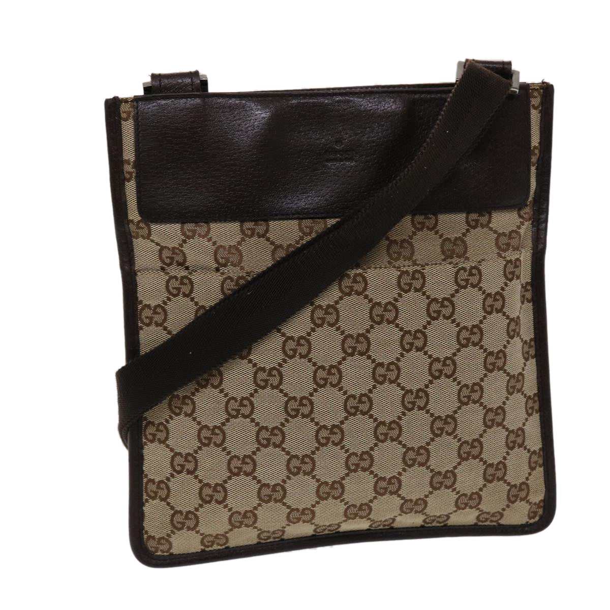 GUCCI GG Canvas Shoulder Bag Beige Dark Brown 27639 ki3103