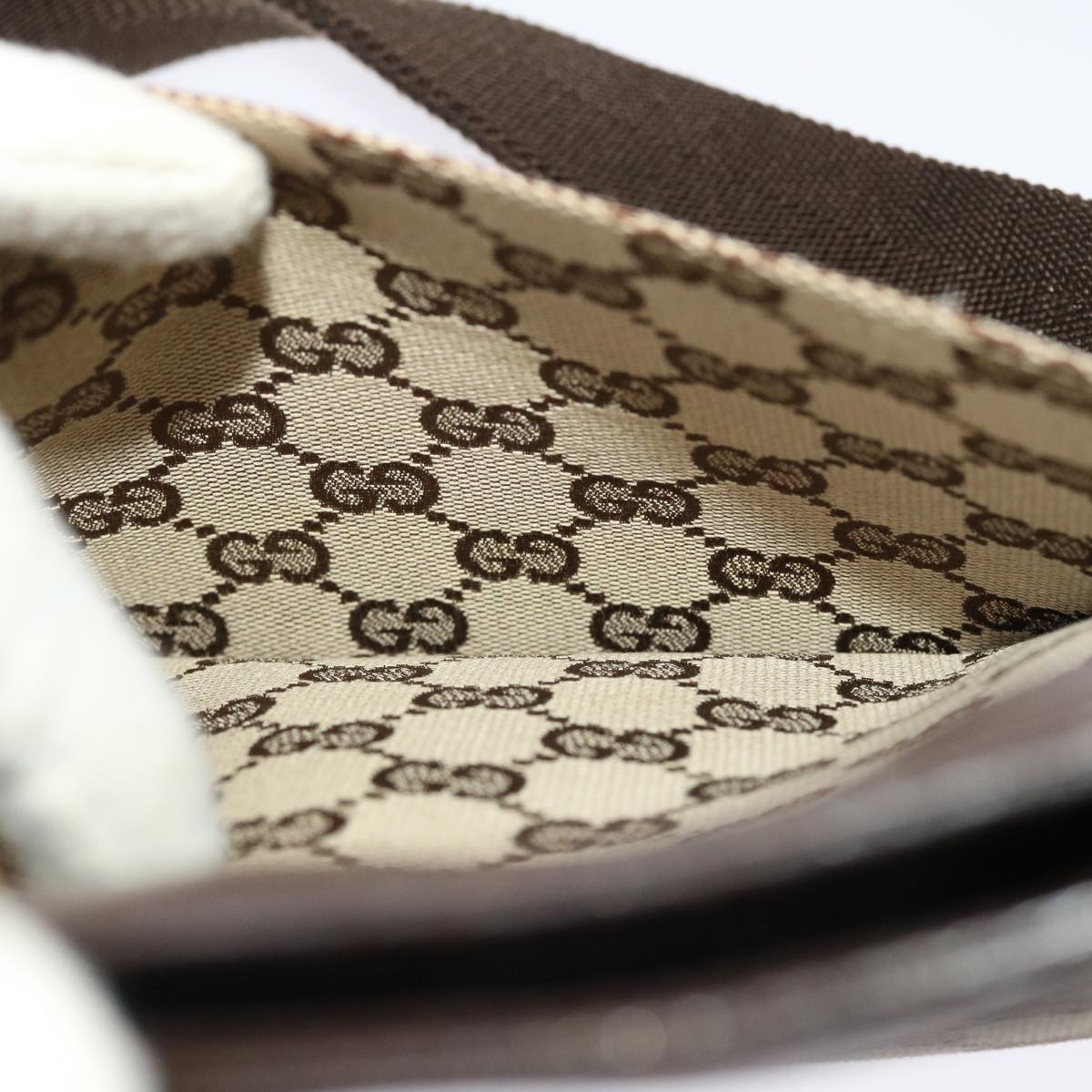GUCCI GG Canvas Shoulder Bag Beige Dark Brown 27639 ki3103